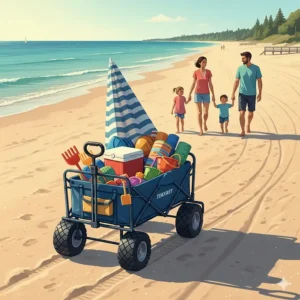 Multi-purpose utility wagon for beach and park excursions at Wasaga Beach, Ontario, showing high weight capacity.