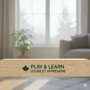 Educational balance beam for 2 year old with bilingual English and French developmental benefits.