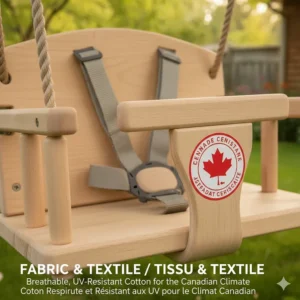 Close-up illustration of breathable, UV-resistant fabric on a baby swing for tree use, ideal for the Ontario or BC climate.