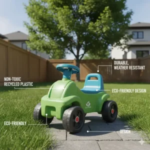 Eco-friendly ride-on toy made from non-toxic, recycled materials suitable for Canadian weather.