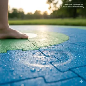 An illustration of a non-slip surface texture on a backyard splash pad, designed for Canadian safety standards.