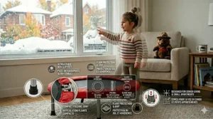 A compact, foldable mini trampoline for young kids designed to fit in small Canadian urban apartments or condos.