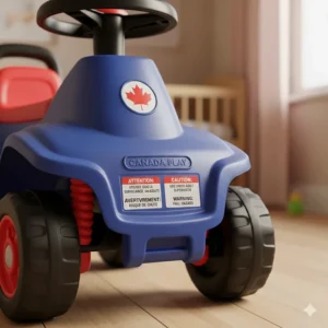 Premium durable outdoor ride-on toys with bilingual English and French safety labeling for Canadian families.