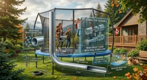 Detailed view of high-tensile steel springs on a heavy duty trampoline 250 lbs capacity with rust-resistant coating.