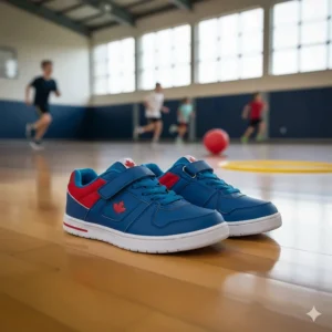 Non-marking indoor court shoes for Canadian elementary school students aged 6 to 8 for physical education and gym sports.