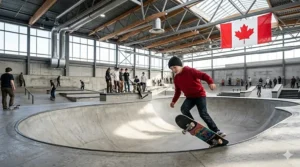 An 11-year-old practicing on an 8 inch deck at a Canadian indoor skate facility during winter months.