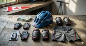 Junior mountain bike size guide for 10-year-old riders in Canada, showing height requirements in centimeters and inches.