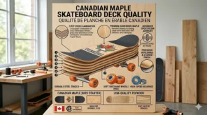 Graphic showing how to clean bearings and protect a skateboard from moisture and road salt common in Canadian spring conditions.