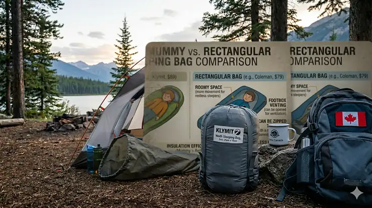 Close-up of synthetic insulation in a youth sleeping bag under 100, ideal for damp Canadian coastal climates.