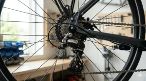 Close-up of a 7-speed drivetrain on a value performance bike for teens under 600 dollars.