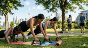 A teen boy using resistance dumbbells, demonstrating top rated portable fitness gear for teens to stay active in Canada.