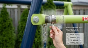 Illustration of adjustable swing chains to accommodate growing children.