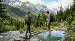 Illustration of rugged mountain terrain suitable for sturdy hiking boots.
