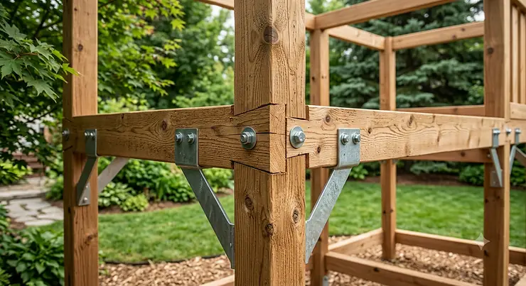 Complete backyard play system with swing set and slide in a Canadian garden.