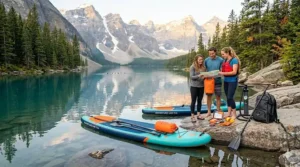 Friends enjoying a top rated paddle board package in Ontario.