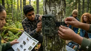 How to mount a wildlife camera for teens on a tree using a strap.
