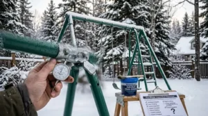Visual guide for inspecting swing set frame integrity before the first snowfall.