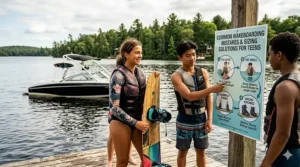 A companion chart visualization showing how binding size fits within wakeboard sizing by weight teens.