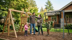 Parents comparing metal vs wooden swing set features | Parents comparant les options de balançoires en métal et bois