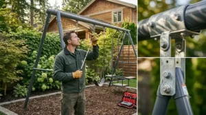 Safety inspection of swing set hardware and chains | Inspection de sécurité de la quincaillerie d'une balançoire