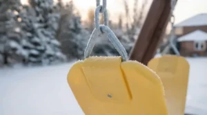 UV-protected plastic swings and slides that remain flexible and crack-resistant in cold weather.