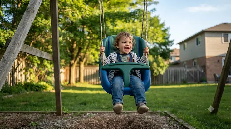 Transformation steps for the convertible toddler swing seat setup.