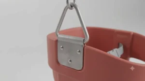 Weather-resistant, high-quality plastic construction of the toddler bucket swing seat.