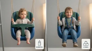 Age-appropriate usage chart for the convertible toddler swing seat.