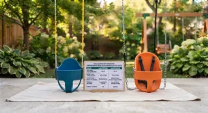 High-back toddler swing set replacement seat featuring safety harnesses for secure playtime in Canadian backyards.