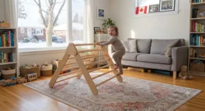 An affordable indoor climbing triangle designed for Canadian toddlers under $300 CAD.