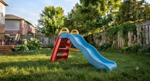 A durable, weather-resistant plastic backyard slide for toddlers outdoors.