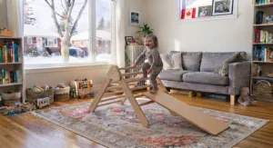 A safe, low-height wooden climbing frame for active toddlers under $300 CAD.