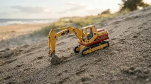 A heavy-duty plastic sand excavator featuring among popular sand digger toys for toddlers outdoors.