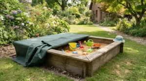 A top-selling sandbox for young kids featuring a protective cover to keep play sand clean.